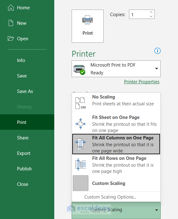 Use of Keyboard Shortcut to Print Excel Spreadsheet