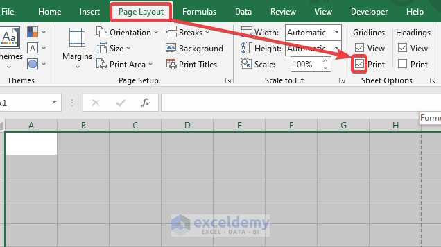 Set a Specific Print Area to Print Gridlines with Empty Cells