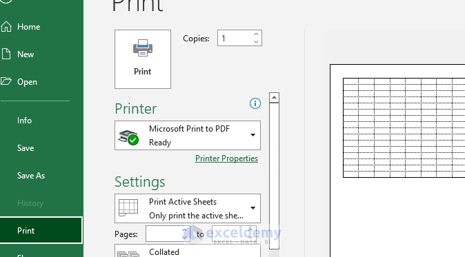 Set a Specific Print Area to Print Gridlines with Empty Cells