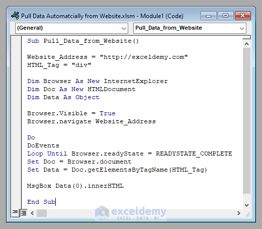 VBA Code to Pull Data Automatically from Website into Excel VBA