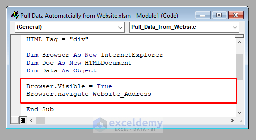 Navigating to the Website to Pull Data Automatically from a Website into Excel VBA
