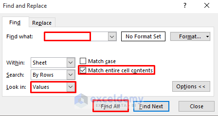 Applying Find Command to Remove Blank Rows in Excel