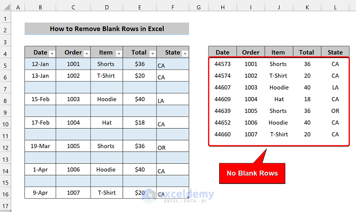 Remove Blank Rows Using Filter Function