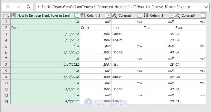 Use Power Query to Remove Blank Rows