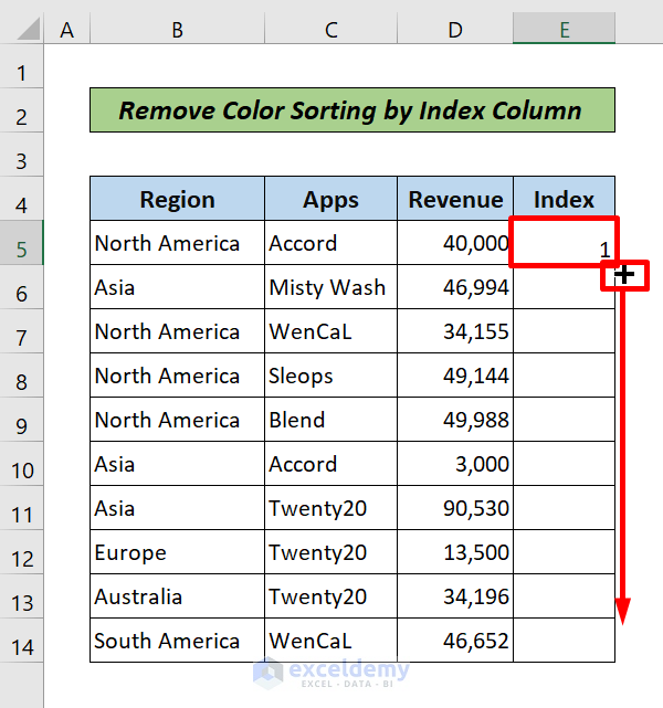 Remove color sorting by index column