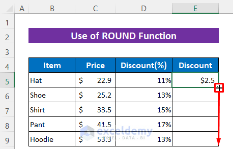 Use ROUND Function to Round a Multiplication Formula in Excel