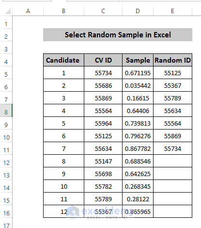 Select a Random Sample from a Population Using RANK and INDEX functions 