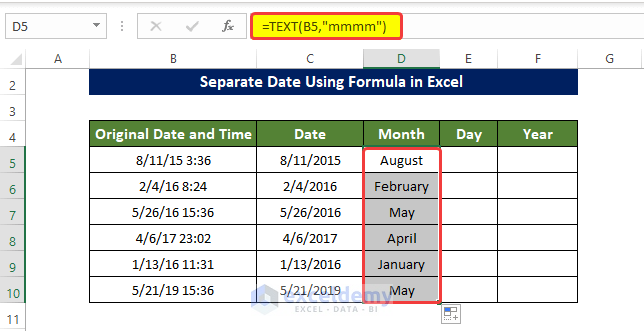 TEXT Function to separate date in Excel