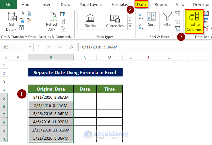 Utilizing Text to Column to Separate Date 