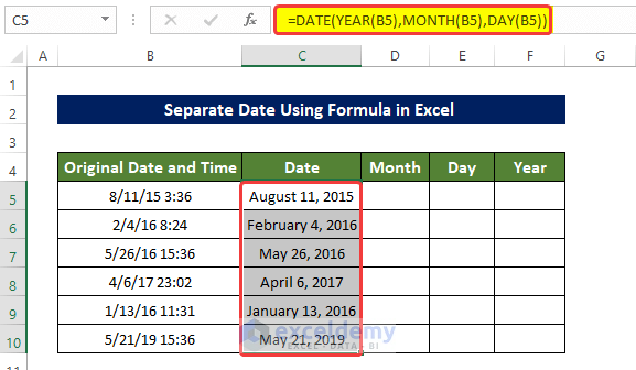 Date Function to separate Date in Excel