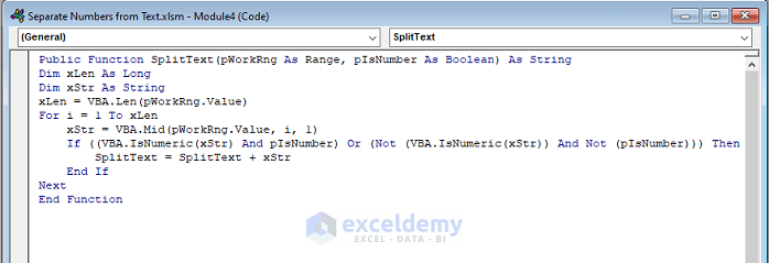 separate numbers from text in excel vba