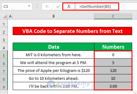 Use LEN Function in VBA Code to Separate Numbers from Text