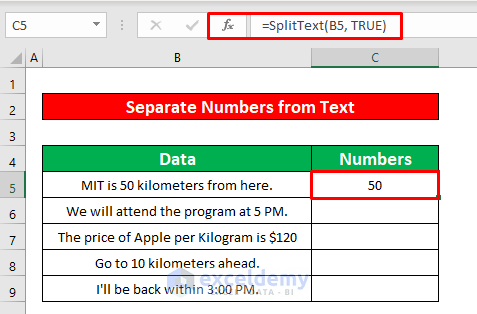 Use a For-Loop Separate Numbers from Text in Excel VBA
