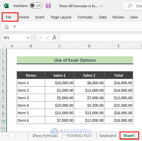 Display All Formulas with Excel Options