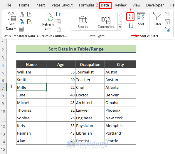Data Sorting in a Range or Table by Value