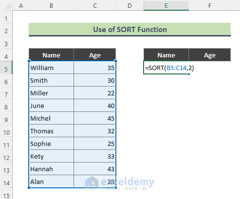 Use Excel SORT Function to Order Data by Value