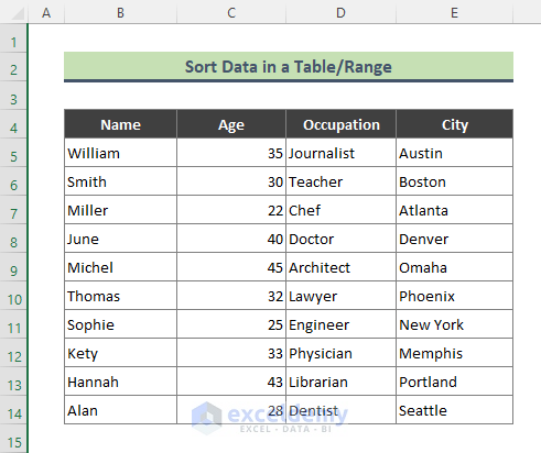 Data Sorting in a Range or Table by Value