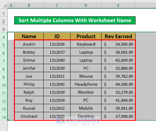 Sort Multiple Columns With Worksheet Name with Excel Macro