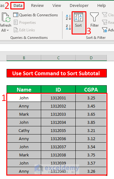 Using Sort Command to Sort Subtotals in Excel