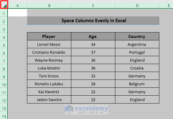 Space Column Evenly Using Format Option