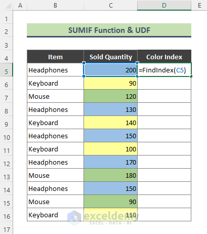 VBA UDF to Add up Cells of Columns Based on Color