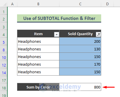 Apply SUBTOTAL Function & Excel Filter to Get Sum of Columns According to Color