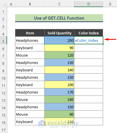 Add up Cells of Columns by Color with Excel GET.CELL Function