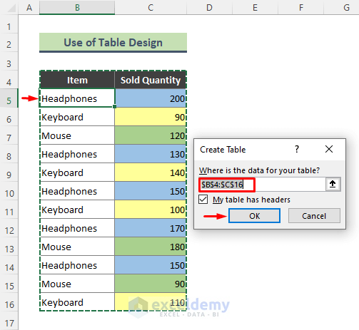Sum by Color Using Excel Table Design