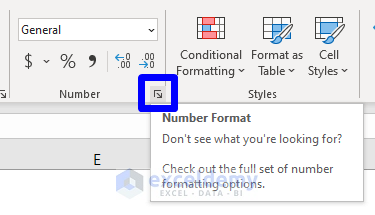 MS Excel Number Format Button from the Number Group