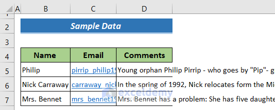 Sample dataset to show how to wrap text in Excel cell