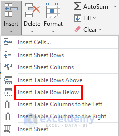 How to extend table in Excel