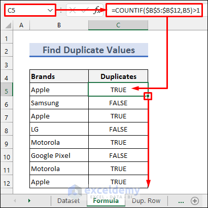 Identify If a Value Is Duplicate with the COUNTIF Function