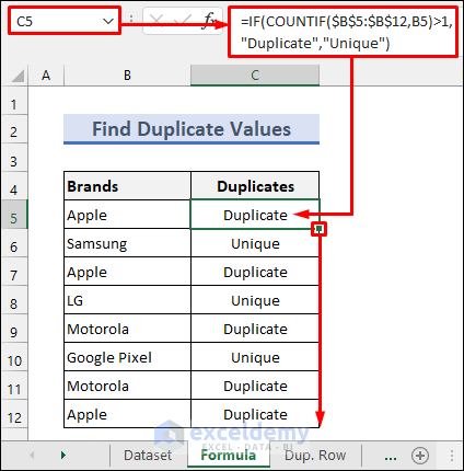 Combine IF and COUNTIF Functions to Mark the Duplicate Values