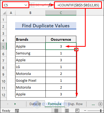 Count the Occurrences of the Duplicates Using a COUNTIF Formula