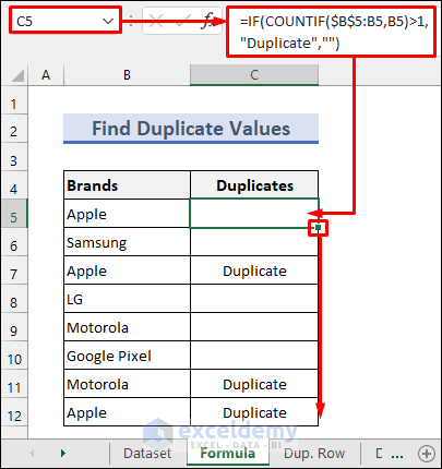 Get the Duplicate Values without the First Occurrence with an IF-COUNTIF Formula