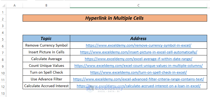 How to hyperlink multiple cells in excel 