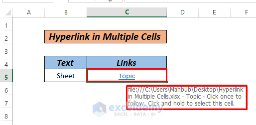 How to hyperlink multiple cells in excel