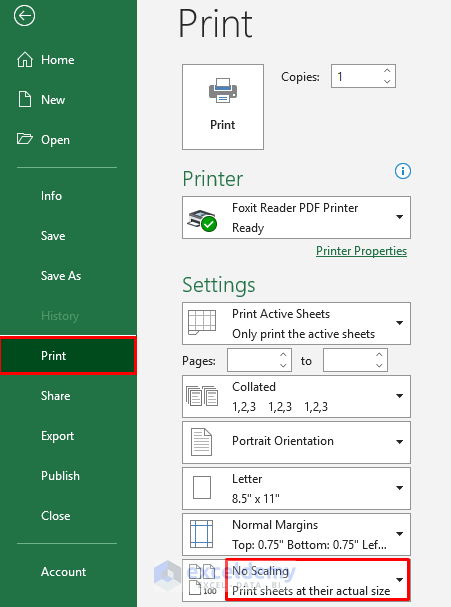 Alter Scaling to Print Excel Sheet 