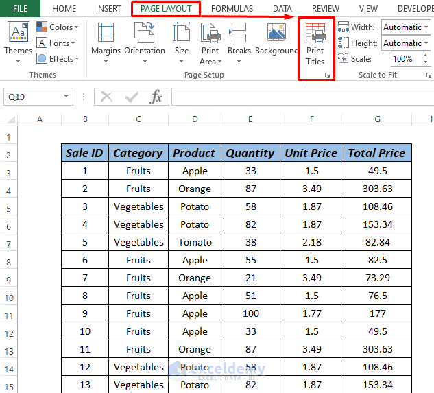 How to remove print titles in excel using header option by page setup