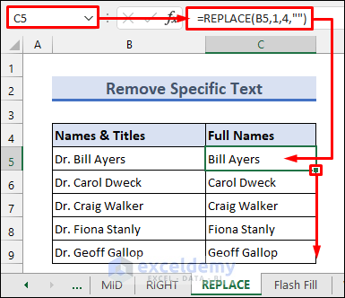 Delete Specific Text from a Column with REPLACE Function