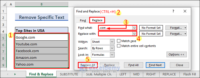 Remove Specific Text from a Column with Find & Replace Feature