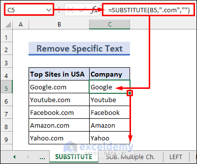 Remove Specific Text from a Column with SUBSTITUTE Function