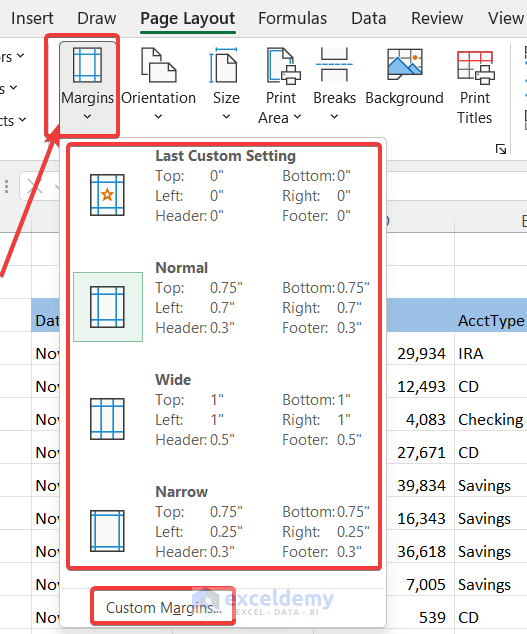 Setting up the Page by Defining Print Area, Page Size, Margin, and Orientation