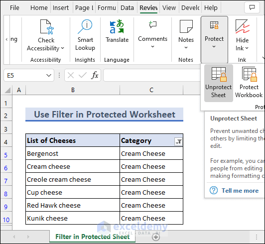 How to Use Filter in Protected Excel Sheet