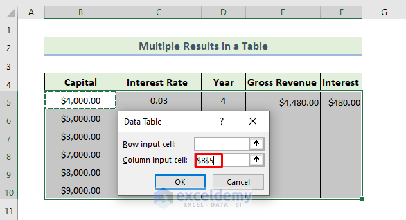 Creating Multiple Results in a Table In Excel with Data
