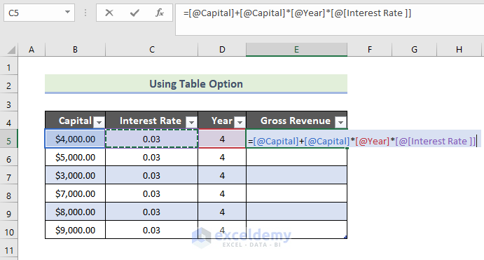 Using Table Option to Create a Table in Excel with Data