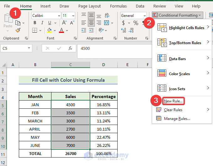 Using Formula to Fill Cell with Color Based on Percentage
