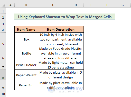 Keyboard Shortcut to Wrap text in Merged Cells