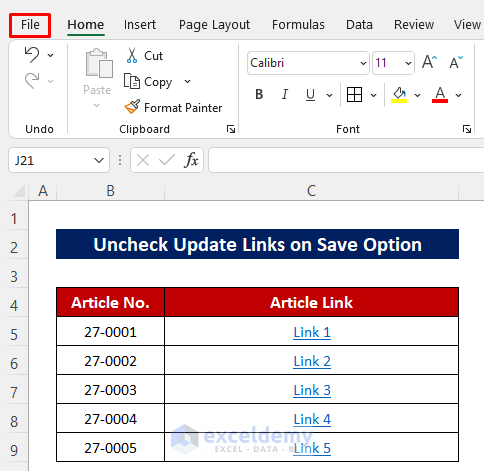 Uncheck Update Links on Save Option If Hyperlinks Are Not Working in Excel