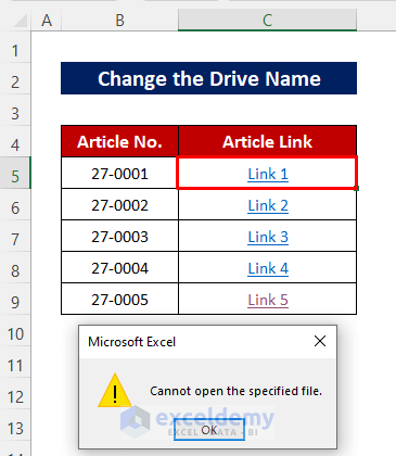 Change the Drive Name to Fix Excel Hyperlinks Not Working Problem After Saving